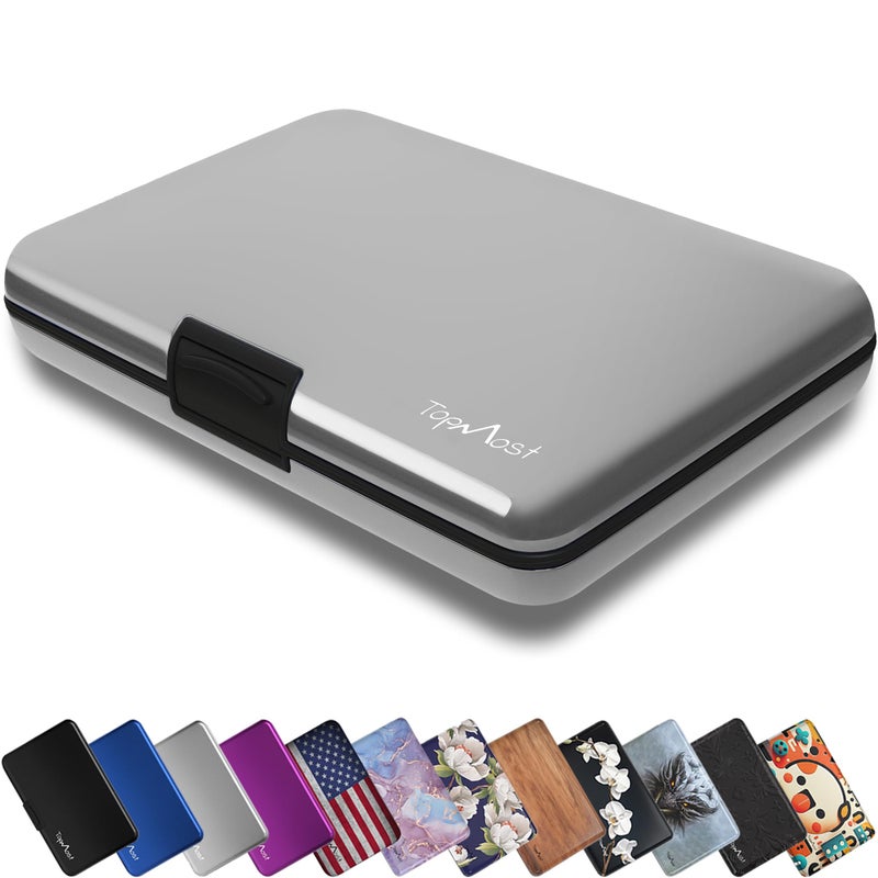 TopMost Aluminum Wallet, Card Case Wallet, Metal RFID Credit Card Holder for Men & Women, 6 Cotton Slots for 12 Cards And Bills, Rfd Protective (Silver) - Image 1